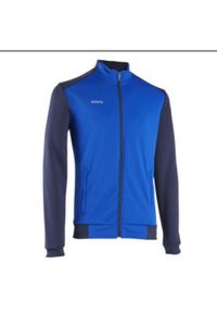 KIPSTA - Bluza treningowa do piłki nożnej dla dzieci Kipsta Essential. Typ kołnierza: komin. Kolor: niebieski. Materiał: tkanina, elastan, prążkowany, materiał, poliester. Sport: fitness, piłka nożna