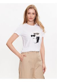 Karl Lagerfeld - KARL LAGERFELD T-Shirt Ikonik 2.0 230W1704 Biały Regular Fit. Typ kołnierza: dekolt w karo. Kolor: biały. Materiał: bawełna