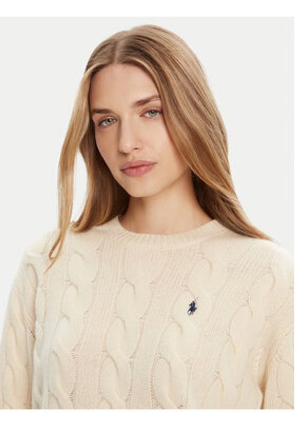 Polo Ralph Lauren Sweter 211A91216002 Écru Straight Fit. Typ kołnierza: polo. Materiał: wełna