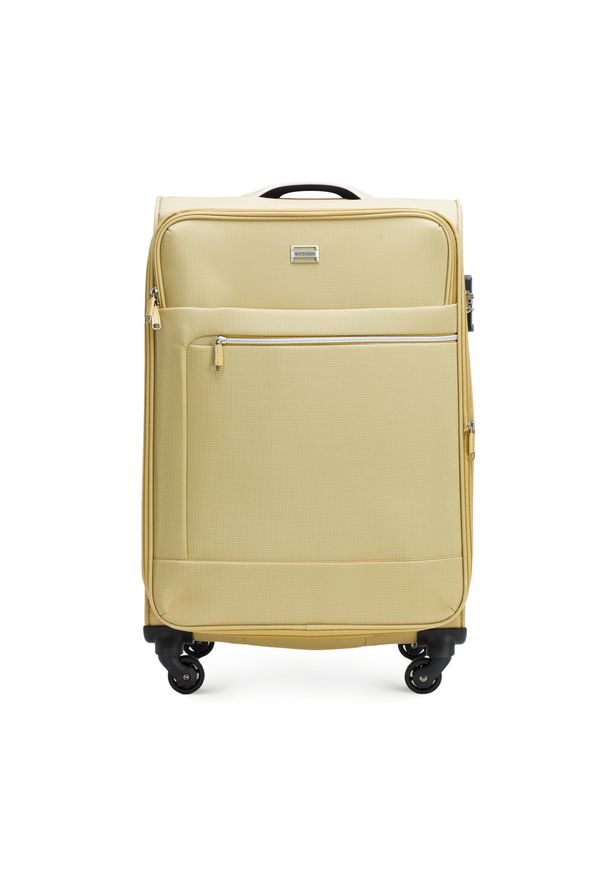 Wittchen - Średnia walizka miękka z błyszczącym suwakiem z przodu beżowa. Kolor: beżowy. Materiał: poliester. Styl: elegancki