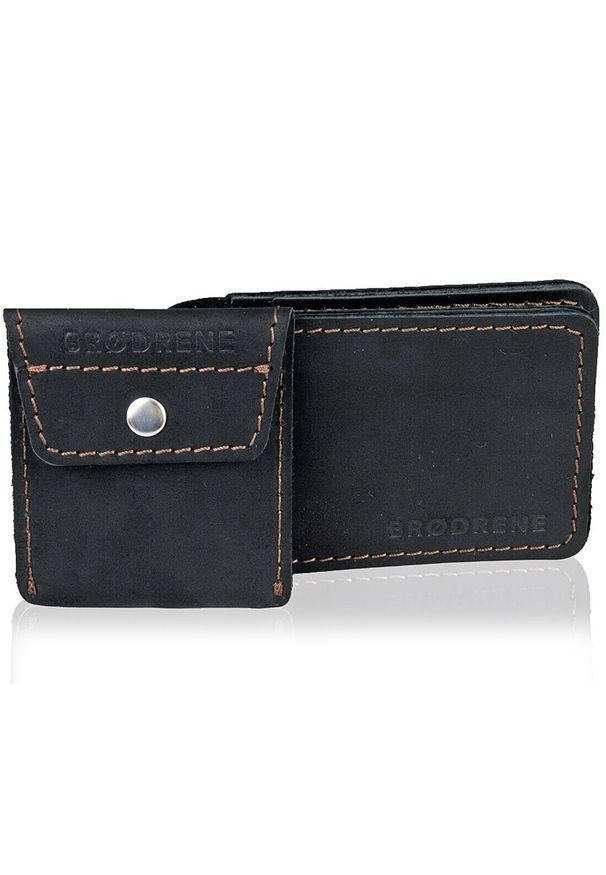 Skórzany zestaw portfel i bilonówka BRODRENE SW02 + CW02 czarny. Kolor: czarny. Materiał: skóra