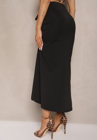 Renee - Czarna Spódnica z Wiskozą High Waist Marszczeniem i Wiązaniem Tesainea. Okazja: na co dzień. Stan: podwyższony. Kolor: czarny. Materiał: wiskoza. Styl: elegancki, casual #5