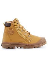 Buty do chodzenia dla dzieci Palladium Pampa HI Cuff WP. Wysokość cholewki: za kostkę. Zapięcie: sznurówki. Kolor: pomarańczowy. Materiał: guma, materiał, syntetyk. Szerokość cholewki: normalna. Sport: turystyka piesza