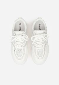 Born2be - Białe Sneakersy na Grubej Podeszwie z Cyrkoniami Catith. Okazja: na co dzień. Kolor: biały. Materiał: jeans #6