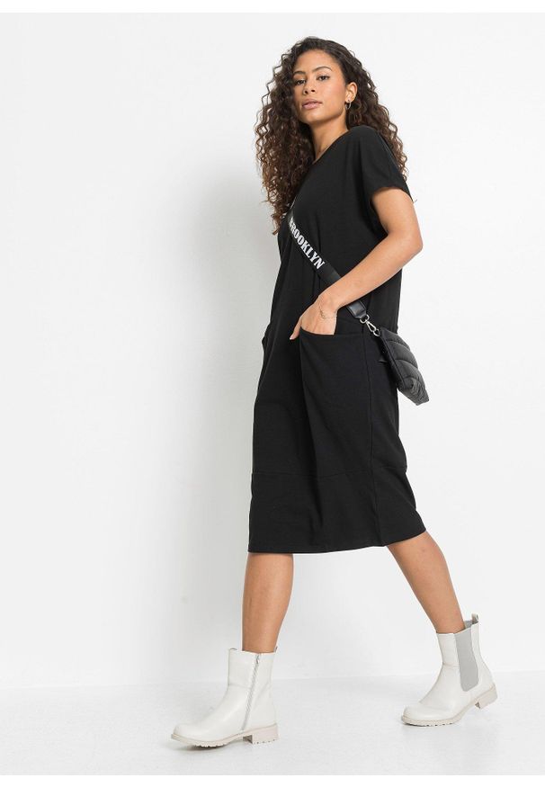 bonprix - Sukienka z dżerseju z kieszeniami. Kolor: czarny. Materiał: jersey