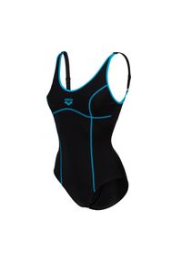 Damski kostium kąpielowy 1-częściowy Arena Tania Clip. Kolor: wielokolorowy, niebieski, czarny. Materiał: tkanina #1