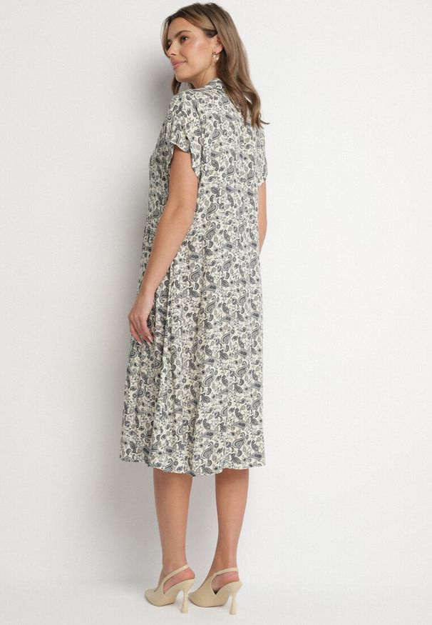 Born2be - Czarna Sukienka Bawełniana Koszulowa we Wzór Paisley Aelluria. Kolor: czarny. Materiał: bawełna. Wzór: paisley. Typ sukienki: koszulowe