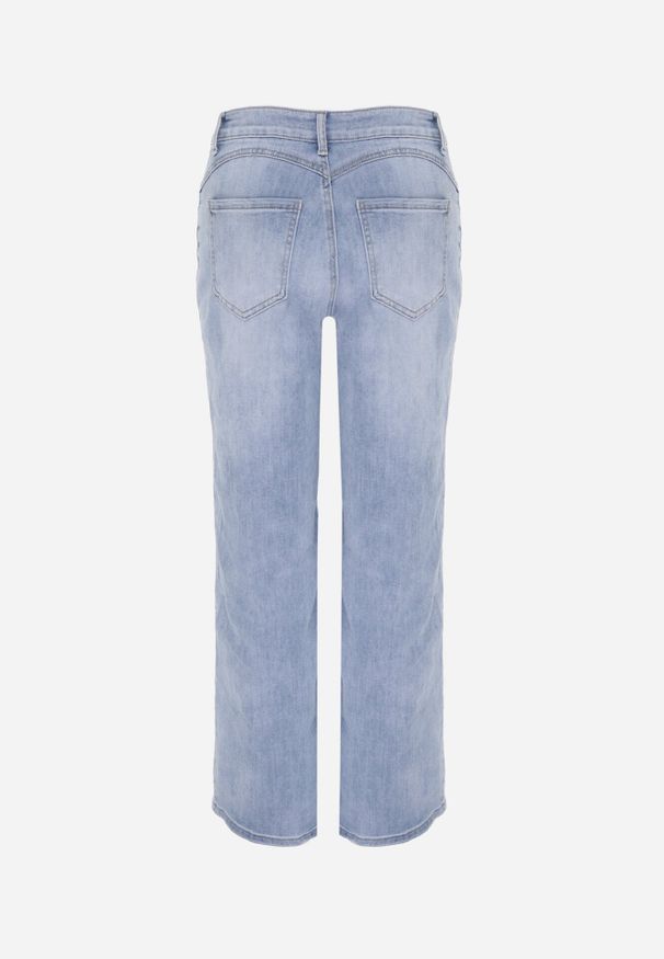 Born2be - Niebieskie Szerokie Jeansy z Bawełny z Wysokim Stanem Eshireth. Okazja: na co dzień, do pracy. Stan: podwyższony. Kolekcja: plus size. Kolor: niebieski. Długość: krótkie. Styl: casual, klasyczny