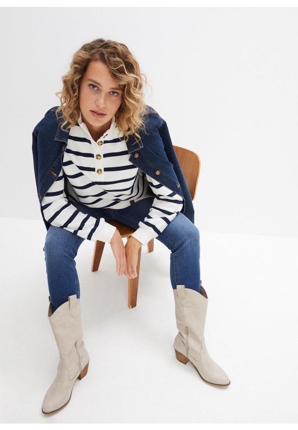 bonprix - Długa bluza ze stójką. Typ kołnierza: kołnierzyk stójkowy. Kolor: biały. Długość: długie