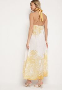 Born2be - Żółta Sukienka z Wiskozą i Motywem Palm z Wiązaniem Izomara. Okazja: na co dzień, na spacer. Kolor: żółty. Materiał: wiskoza. Sezon: lato. Styl: casual, elegancki #3