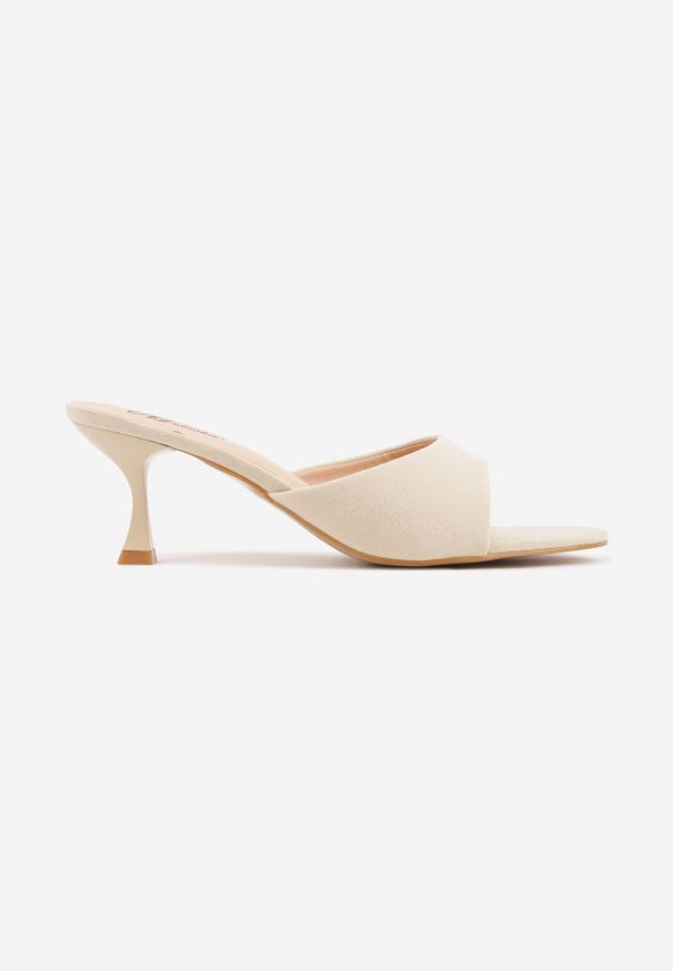 Born2be - Beżowe Klapki na Kaczuszce z Otwartym Noskiem Xenlyn. Okazja: na co dzień. Nosek buta: otwarty. Kolor: beżowy. Materiał: jeans. Obcas: na szpilce. Styl: casual, elegancki. Wysokość obcasa: średni