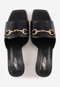 Born2be - Czarne Eleganckie Klapki na Słupku z Odkrytym Noskiem i Metaliczną Aplikacją Anazia. Okazja: na co dzień. Kolor: czarny. Materiał: jeans. Wzór: aplikacja. Sezon: lato. Obcas: na słupku. Styl: elegancki #8