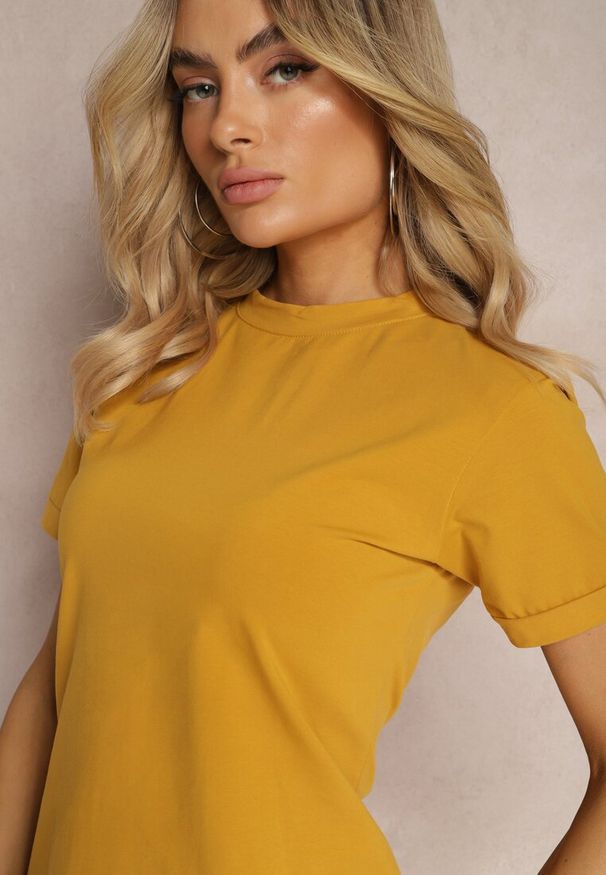Renee - Żółta T-shirtowa Sukienka Sportowo-Casualowa z Elastycznej Bawełny Starlin. Okazja: na co dzień. Kolor: żółty. Materiał: bawełna. Wzór: kolorowy. Typ sukienki: sportowe. Styl: sportowy, casual