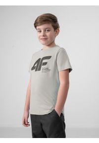 4f - T-shirt z nadrukiem chłopięcy. Kolor: szary. Materiał: bawełna, dzianina. Wzór: nadruk