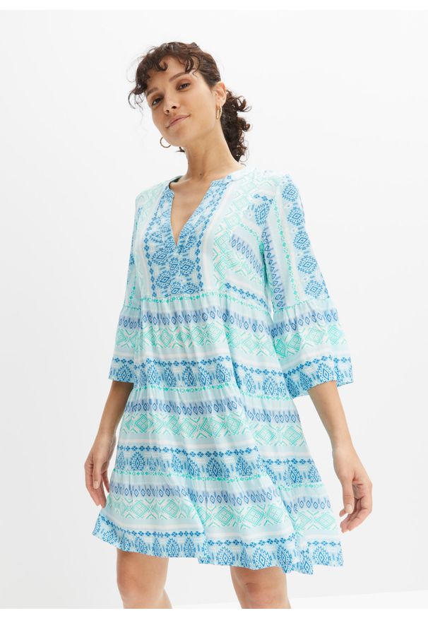 bonprix - Sukienka tunikowa z przyjaznej dla środowiska wiskozy. Kolor: niebieski. Materiał: wiskoza