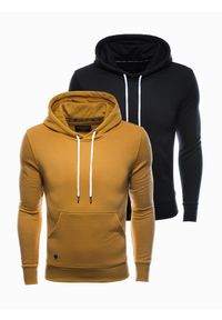Ombre Clothing - Zestaw bluz męskich z kapturem BASIC 2-pak - mix V4. Typ kołnierza: kaptur. Kolor: czarny. Materiał: poliester, bawełna