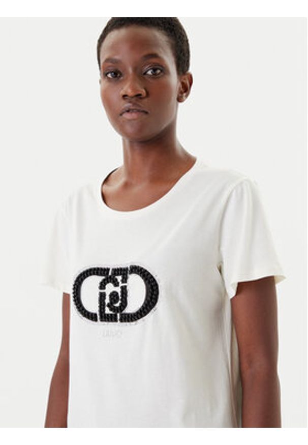 Liu Jo Sport T-Shirt TF5280 JS923 Écru Regular Fit. Kolor: kremowy. Materiał: bawełna. Styl: sportowy