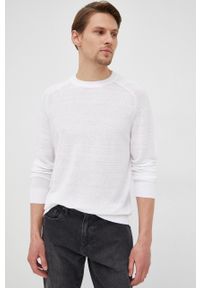 Hugo - HUGO sweter lniany 50465199 męski kolor biały lekki. Okazja: na co dzień. Kolor: biały. Materiał: len. Długość rękawa: długi rękaw. Długość: długie. Styl: casual #3