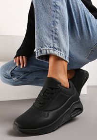 Renee - Czarne Sportowe Sneakersy z Ekoskóry Sznurowane z Grubą Podeszwą Air Westar. Okazja: na co dzień. Zapięcie: sznurówki. Kolor: czarny. Materiał: jeans #6