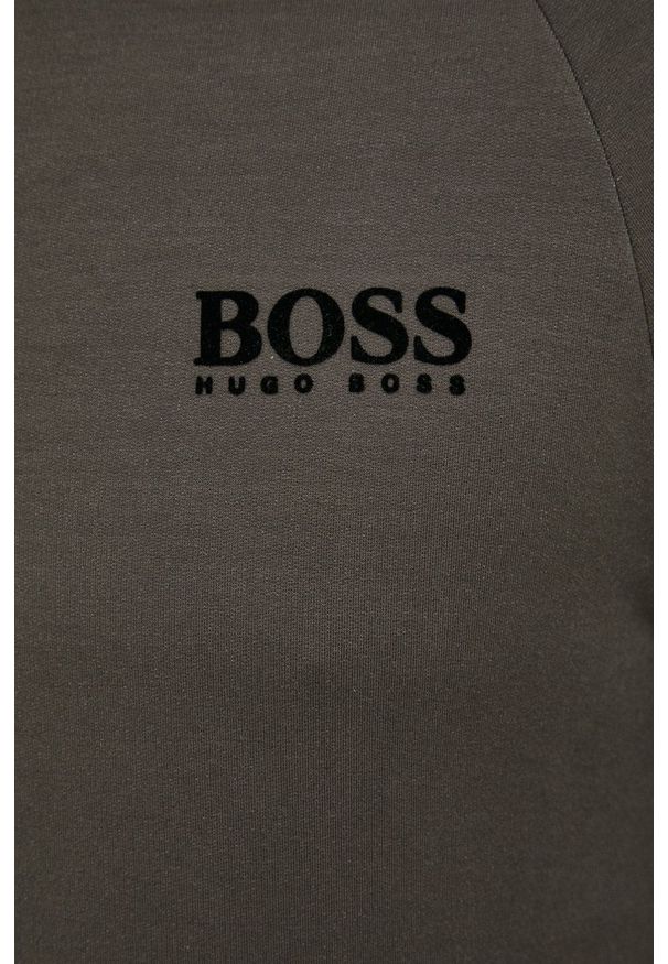 BOSS - Boss Bluza męska kolor szary z kapturem gładka. Okazja: na co dzień. Typ kołnierza: kaptur. Kolor: zielony. Materiał: materiał, jedwab, dzianina, tkanina, lyocell. Długość rękawa: raglanowy rękaw. Wzór: gładki. Styl: casual