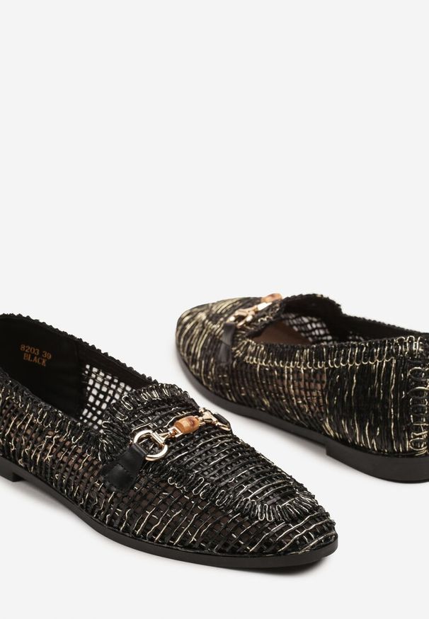 Born2be - Czarne Mokasyny Loafersy z Ażurową Cholewką Kolarila. Okazja: na co dzień. Kolor: czarny. Materiał: jedwab. Szerokość cholewki: normalna. Wzór: ażurowy. Styl: klasyczny, elegancki, casual