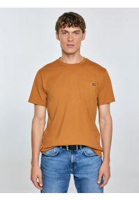 Big-Star - Koszulka męska z kieszonką brązowa Carbon 802. Okazja: na co dzień. Kolor: brązowy. Materiał: jeans, bawełna, dzianina. Wzór: aplikacja. Styl: klasyczny, casual