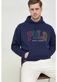Polo Ralph Lauren bluza męska kolor granatowy z kapturem z aplikacją. Typ kołnierza: kaptur, polo. Kolor: niebieski. Wzór: aplikacja