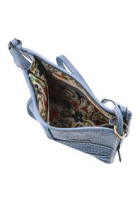 Torebka damska Laura Vita, z materiału syntetycznego z fakturowanym panelem regulowany pasek na ramię dekoracyjna zawieszka kompaktowa forma do codzi. Kolor: niebieski. Wzór: aplikacja, kwiaty. Materiał: z tłoczeniem. Styl: casual, boho. Rodzaj torebki: na ramię #7