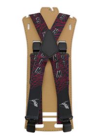 Modini - Czarno-amarantowe szerokie narciarskie szelki do spodni - WINTER SEASON T37. Kolor: różowy, czarny, wielokolorowy. Materiał: skóra, guma #1