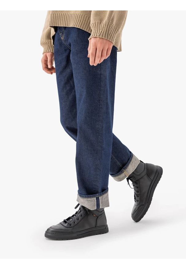 Ryłko - Czarne ocieplane trzewiki. Okazja: na co dzień. Wysokość cholewki: przed kolano. Zapięcie: sznurówki. Kolor: czarny. Materiał: skóra. Szerokość cholewki: normalna. Styl: klasyczny, casual, elegancki, street