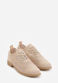 Born2be - Ciemnobeżowe Ażurowe Półbuty z Metaliczną Wstawką Homonis. Okazja: na co dzień. Kolor: beżowy. Wzór: ażurowy. Styl: casual, elegancki #5