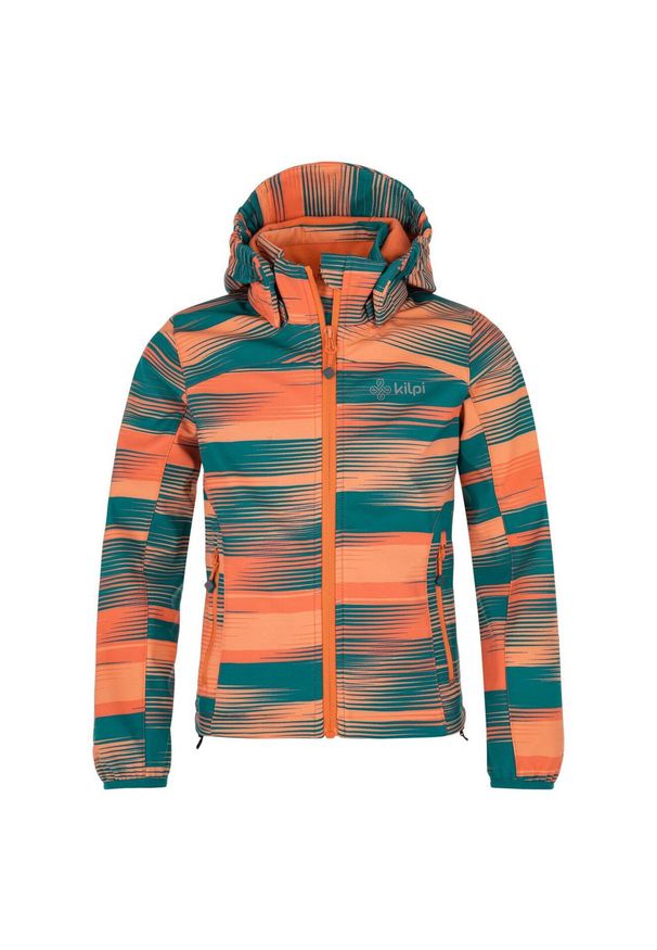Dziewczęca kurtka softshell Kilpi RAVIA-J. Kolor: różowy, pomarańczowy, wielokolorowy. Materiał: softshell. Sport: turystyka piesza