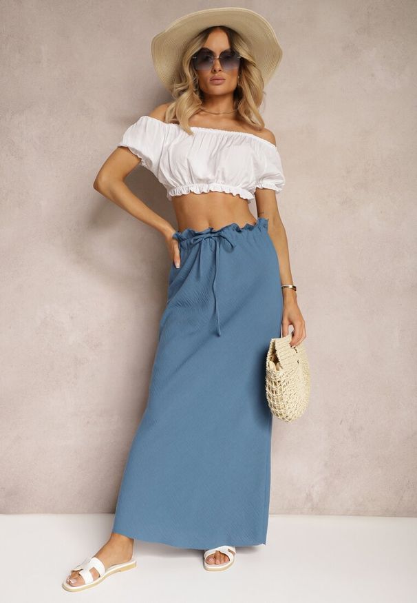 Renee - Niebieska Spódnica z Gumką w Talii Tiamantee. Okazja: na plażę, na co dzień. Kolor: niebieski. Materiał: tkanina. Sezon: lato. Styl: casual