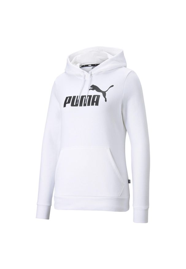 Puma - Damska bluza z kapturem z logo Essentials PUMA White. Typ kołnierza: kaptur. Kolor: wielokolorowy, czarny, biały