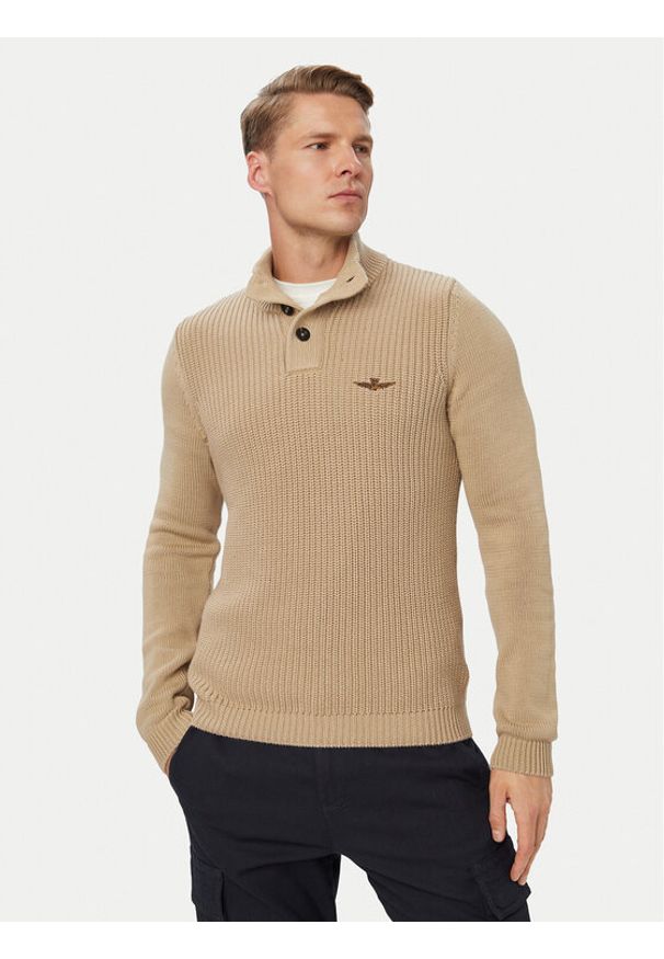 Aeronautica Militare Sweter 262MA1572UL00409 Beżowy Regular Fit. Kolor: beżowy. Materiał: bawełna