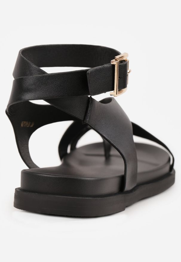 Born2be - Czarne Sandały Japonki VICES z Metaliczną Aplikacją i Paskiem na Duży Palec Zellanya. Okazja: na co dzień. Zapięcie: pasek. Kolor: czarny. Wzór: aplikacja. Styl: casual, elegancki