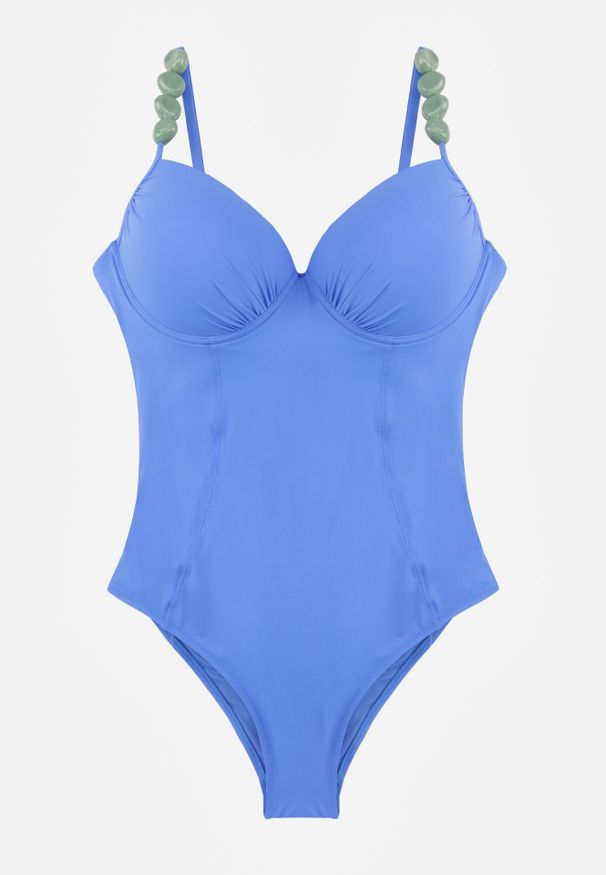 Born2be - Niebieski Strój Kąpielowy Ozdobiony Kamieniami Medorise. Kolekcja: plus size. Kolor: niebieski. Wzór: aplikacja