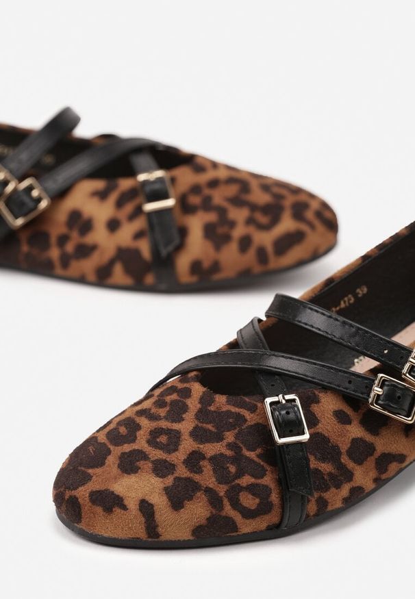 Born2be - Panterkowe Balerinki Vices w Stylu Mary Jane ze Skórzaną Wkładką Nalievre. Okazja: na co dzień, na randkę, na spotkanie biznesowe. Zapięcie: sprzączka. Materiał: skóra. Obcas: na płaskiej podeszwie. Styl: biznesowy, casual, elegancki