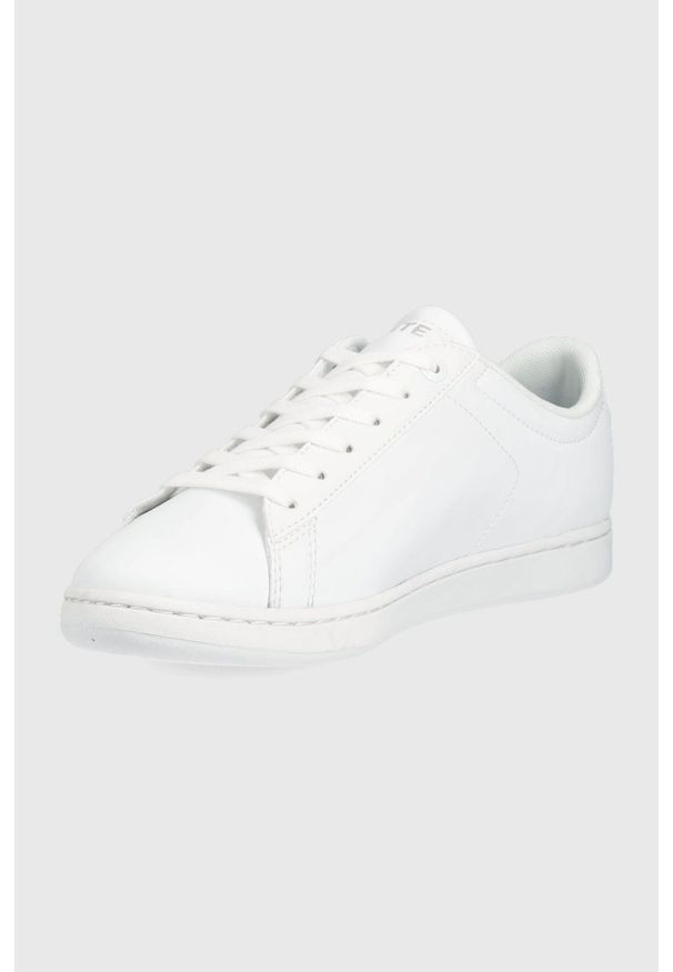 Lacoste sneakersy dziecięce kolor biały. Nosek buta: okrągły. Zapięcie: sznurówki. Kolor: biały. Materiał: guma