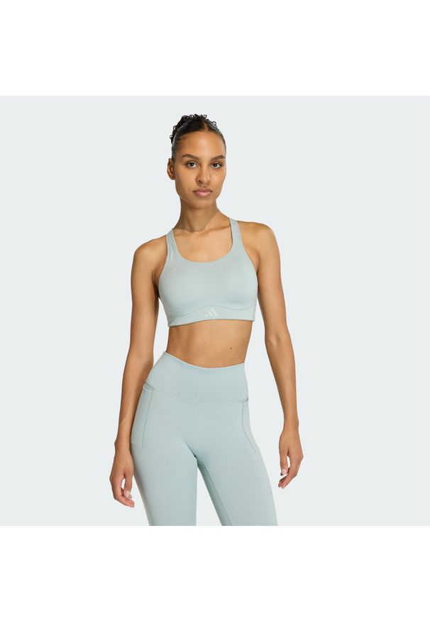 Adidas - Biustonosz Optime Workout High Support. Kolor: zielony. Technologia: ClimaCool (Adidas). Sport: fitness