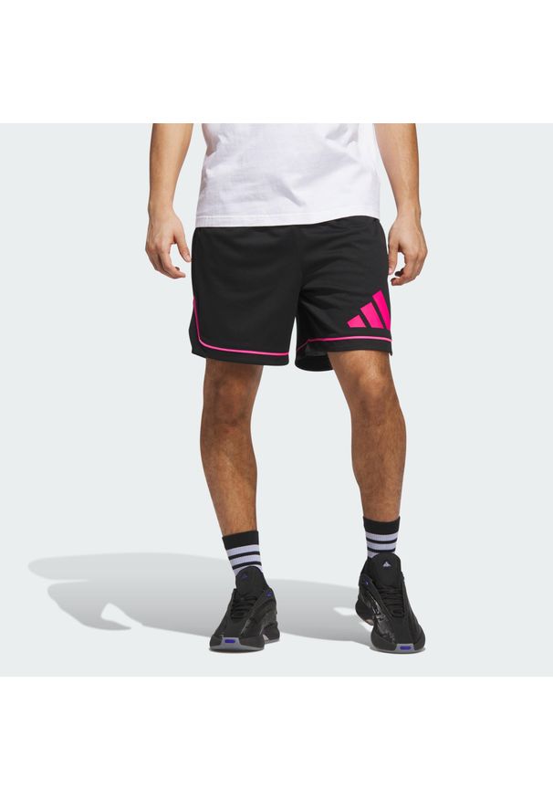 Adidas - Szorty adidas Basketball Badge of Sport. Kolor: wielokolorowy, pomarańczowy, czarny. Materiał: materiał. Sport: koszykówka