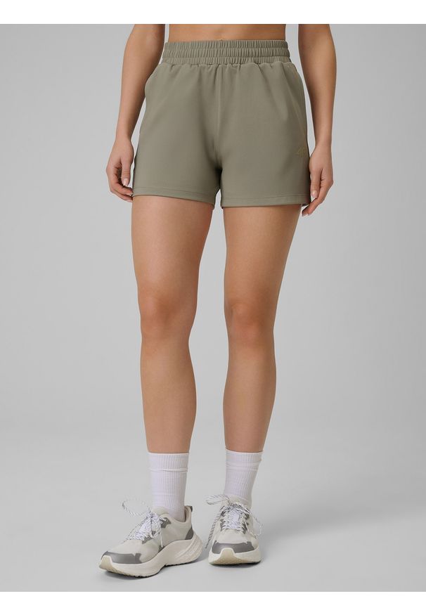 4f - 4F Spodenki treningowe szybkoschnące damskie - oliwkowe L. Stan: podwyższony. Kolor: oliwkowy, brązowy, wielokolorowy. Materiał: włókno. Sport: fitness