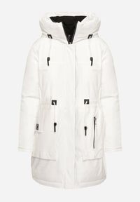 Born2be - Biała Kurtka Parka z Kapturem Ściągana w Pasie Semielin. Okazja: na co dzień, na spacer. Typ kołnierza: kaptur. Kolor: biały. Styl: elegancki, casual #3