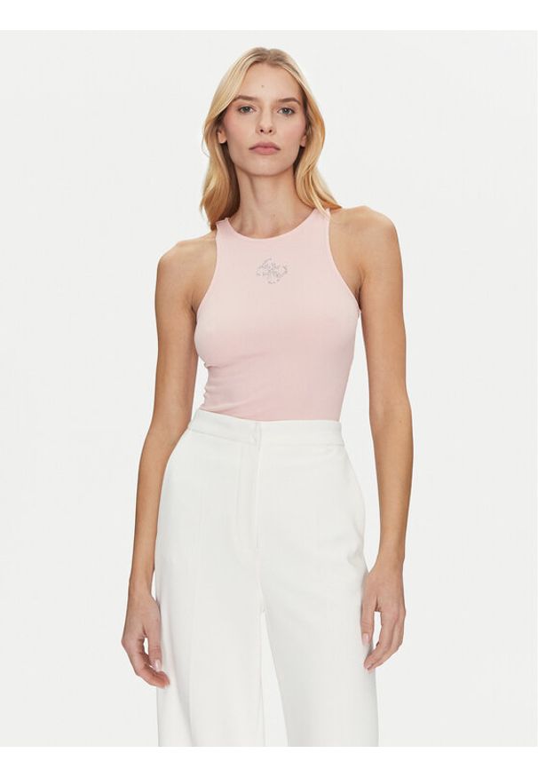 Guess Top W5GP57 KCV52 Różowy Slim Fit. Kolor: różowy. Materiał: syntetyk