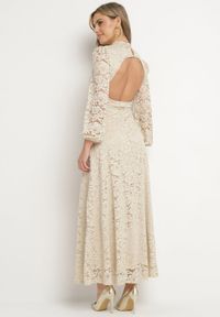 Born2be - Beżowa Rozkloszowana Sukienka Koktajlowa Ozdobiona Koronką z Odkrytymi Plecami Feliyana. Okazja: na imprezę. Kolor: beżowy. Materiał: koronka. Wzór: aplikacja, koronka. Styl: wizytowy #6
