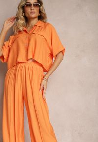 Renee - Pomarańczowy 2-Częściowy Komplet z Wiskozy Koszula o Luźnym Kroju Szerokie Spodnie Velvitela. Kolor: pomarańczowy. Materiał: wiskoza. Wzór: bez wzorów #4