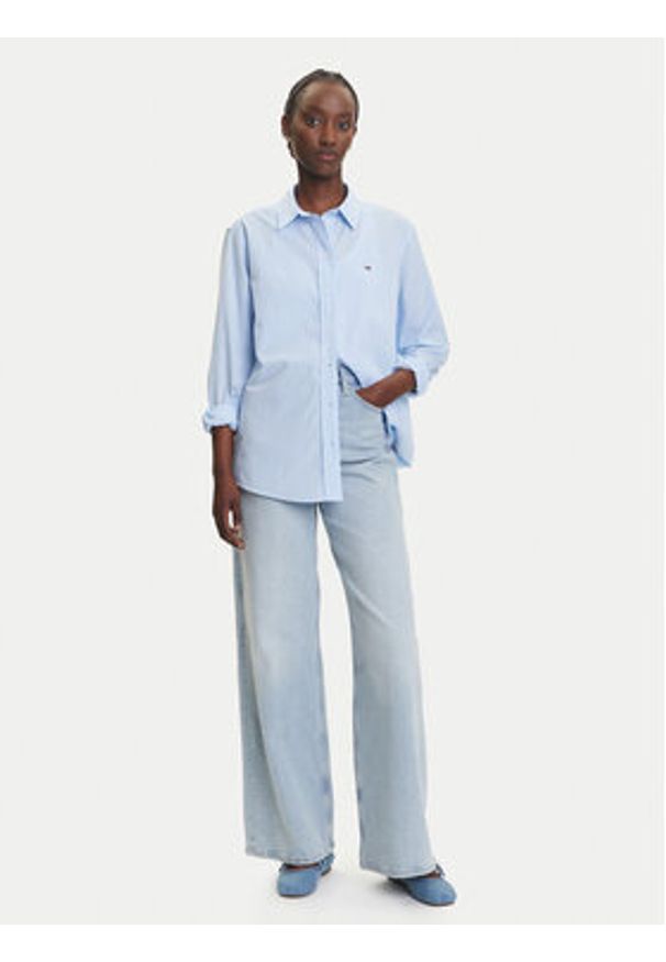 Tommy Jeans Koszula Micro Gingham DW0DW20987 Niebieski Relaxed Fit. Kolor: niebieski. Materiał: bawełna