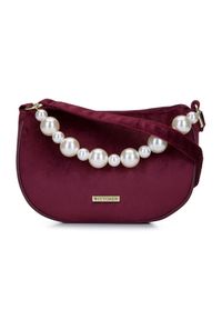 Wittchen - Damska torebka welurowa z perłami. Kolor: czerwony. Wzór: aplikacja. Styl: elegancki, wizytowy. Rodzaj torebki: na ramię #1