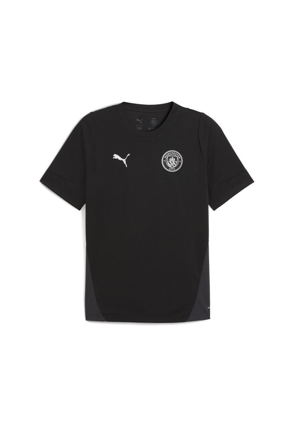 Puma - Męska koszulka treningowa Manchester City PUMA Black Silver Metallic. Kolor: czarny, szary, wielokolorowy. Sport: piłka nożna
