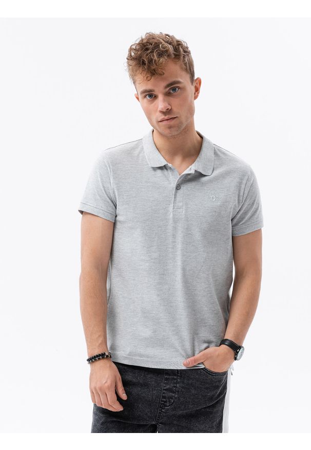 Szara koszulka polo Ombre Clothing polo, z haftami, klasyczna